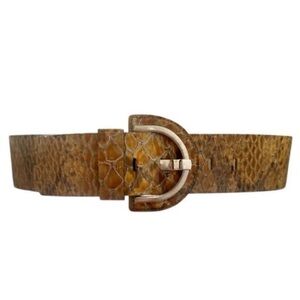 NEW Banana Republic Light Tan and Brown Snakeskin Print Patent Leather Wide Belt